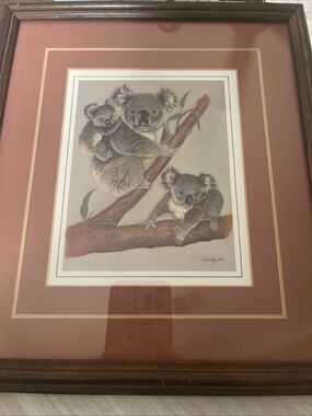 Vintage Charleyn Koala Family Bear Eucalyptus Tree Signed LE Art Print Wildlife